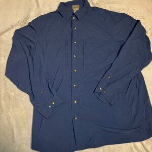LL Bean Button Up Long Sleeve Mens Shirt Vented Back XL Tall Nylon Blue